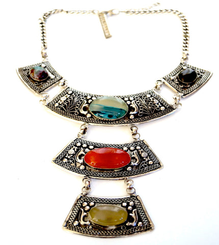 Alanis Agate Collar Morocco Silver Necklace